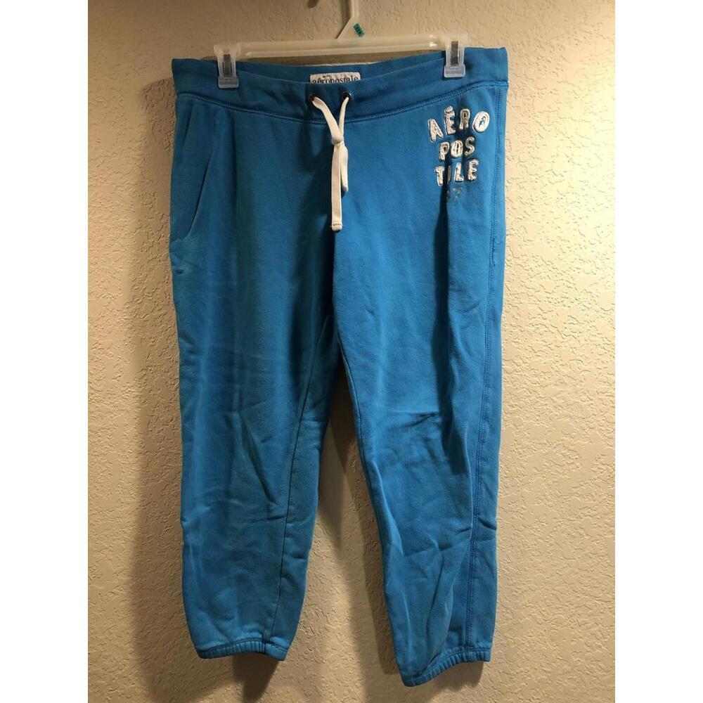 Aeropostale Aero 87 Women’s Cropped Cotton Blue Sweat Pants Size L